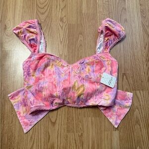 Free People Pink and Purple Tie Back Top
